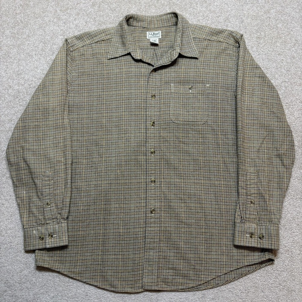 Vtg LL Bean Shirt Mens Large Brown Check Flannel Button Up Long Sleeve Casual